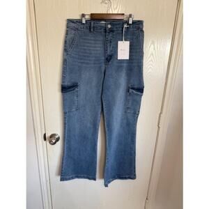 NWT KanCan Aspen High Rise Cargo Wide Flare Jeans 31/30